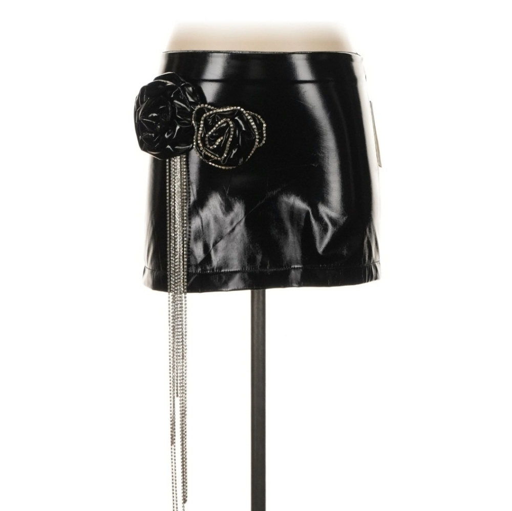 The New Arrivals ILKYAZ OZEL Black Faux Leather Skirt